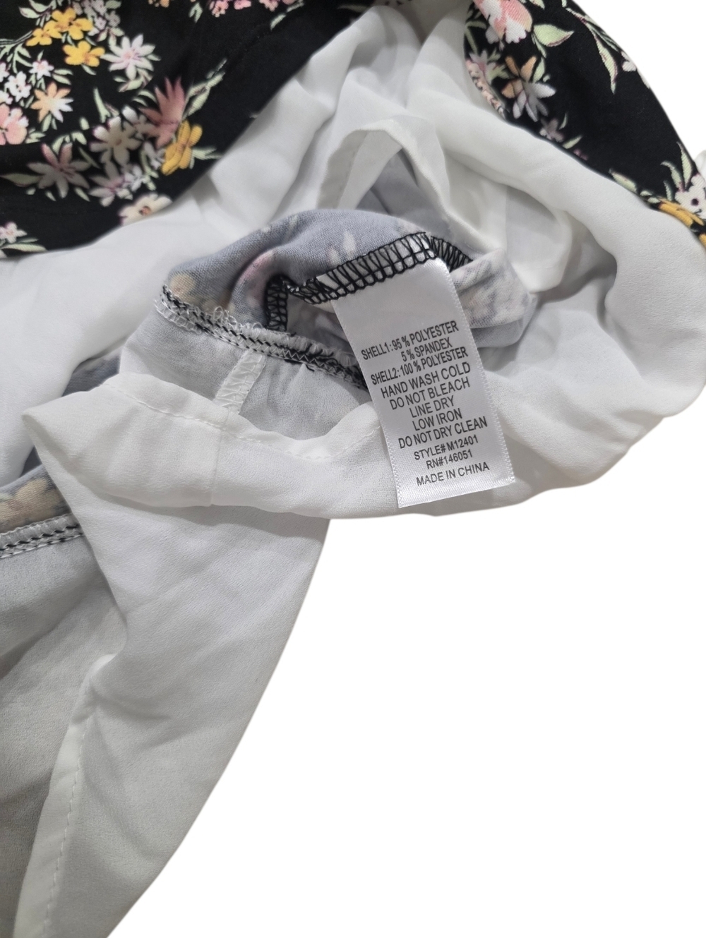 Faith And Joy Black Floral Collared Top With White Trim And Tie Sleeves S - Picture 3 of 4